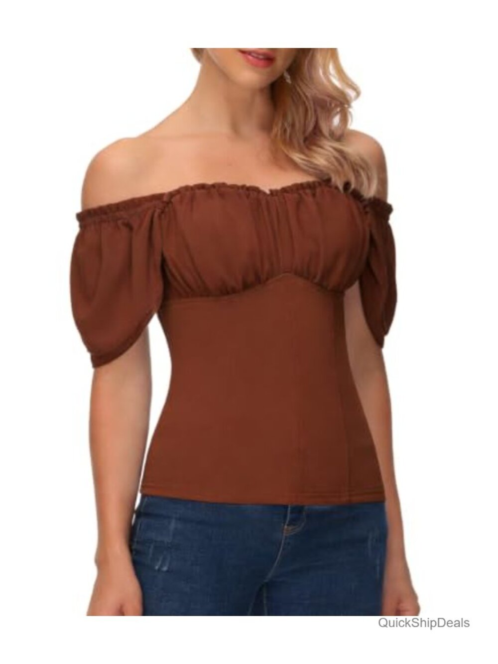 Womens Off Shoulder Renaissance Top Short Sleeve Peasant Blouse Slim Fit